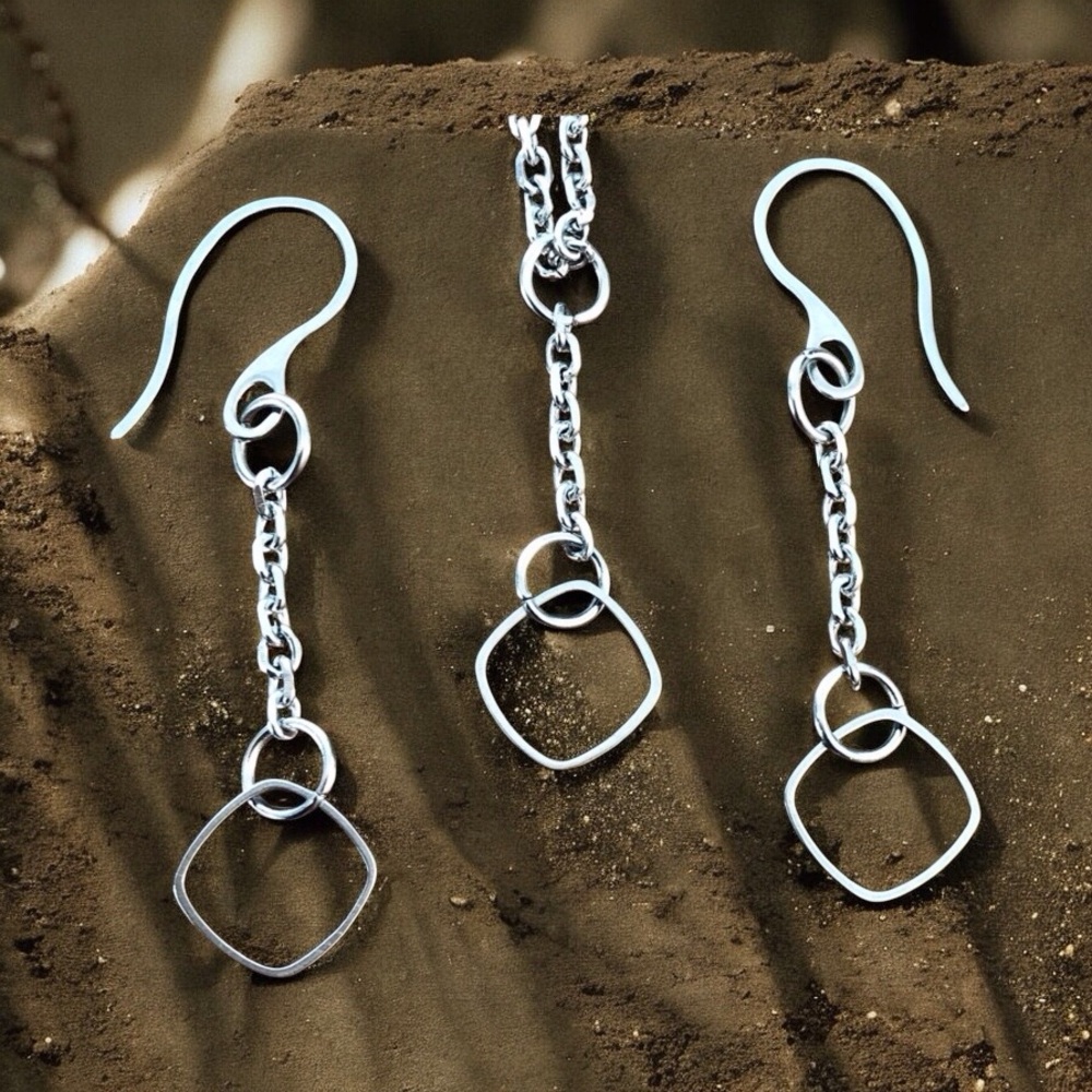 🆕 Square Shaped Necklace and Earrings Set Stainless Steel